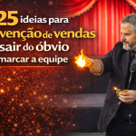 Mágico palestrante em palco realizando truque com fogo durante convenção de vendas, com o título “25 ideias para convenção de vendas sair do óbvio e marcar a equipe” e logo Paul & Jack.
