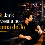 Capa de blog em formato 16:9 mostra Paul & Jack jovem sentado ao lado de Jô Soares no cenário do programa, com luzes da cidade ao fundo. À esquerda, o título em destaque diz: “Como Paul & Jack se sobressaiu no Programa do Jô - Por Paul & Jack”.