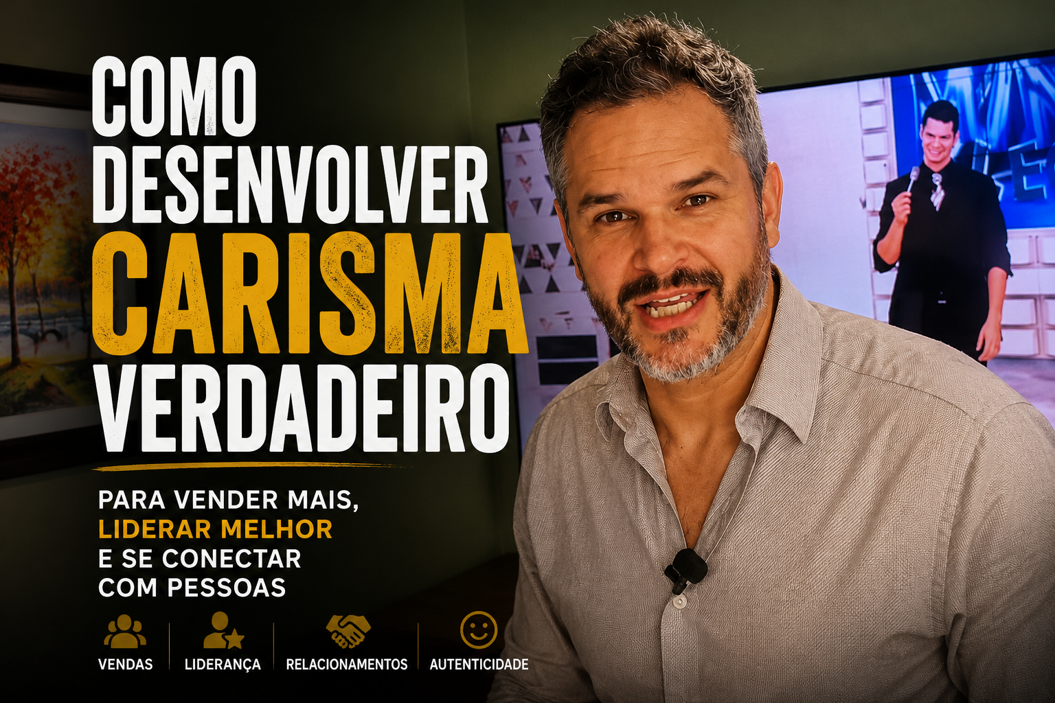 Capa de artigo em formato 16:9 com Paul Friedericks em destaque no lado direito, sorrindo e olhando diretamente para a câmera em um ambiente de escritório. À esquerda, o título em destaque diz: "Como desenvolver carisma verdadeiro para vender mais, liderar melhor e se conectar com pessoas". A identidade visual utiliza fundo escuro, tipografia branca e dourada, transmitindo autoridade, profissionalismo e impacto.