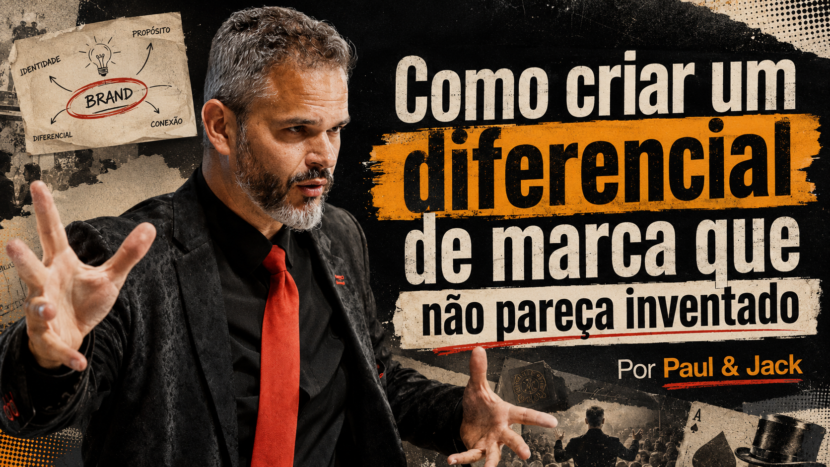Paul Friedericks em capa de artigo sobre como criar um diferencial de marca autêntico, com elementos gráficos de branding, identidade e posicionamento.