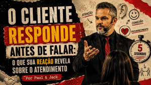 Paul Friedericks em capa de artigo sobre a reação do cliente no atendimento, com elementos que representam atenção, conexão e reconhecimento.