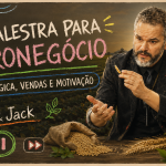 Capa de artigo com Paul & Jack em cenário de agronegócio, segurando uma espiga de trigo diante de uma plantação ao pôr do sol, com o título “Palestra para Agronegócio, com mágica, vendas e motivação”