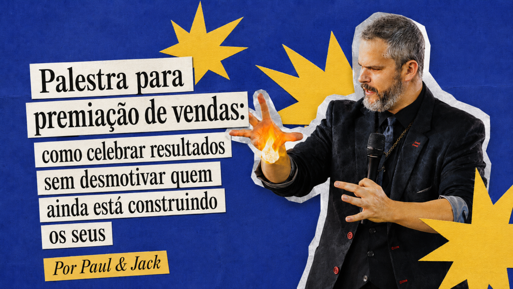 Paul & Jack em capa sobre palestra para premiação de vendas, com mágica e celebração de resultados