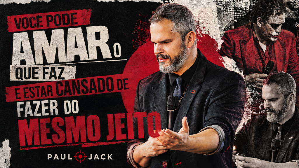 Paul em destaque na capa do artigo “Você pode amar o que faz e estar cansado de fazer do mesmo jeito”, em composição grunge nas cores preto, vermelho e branco.