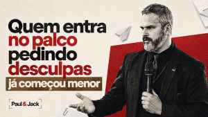 Paul em destaque na capa do artigo “Quem entra no palco pedindo desculpas já começou menor”, em composição editorial nas cores preto, vermelho e bege.