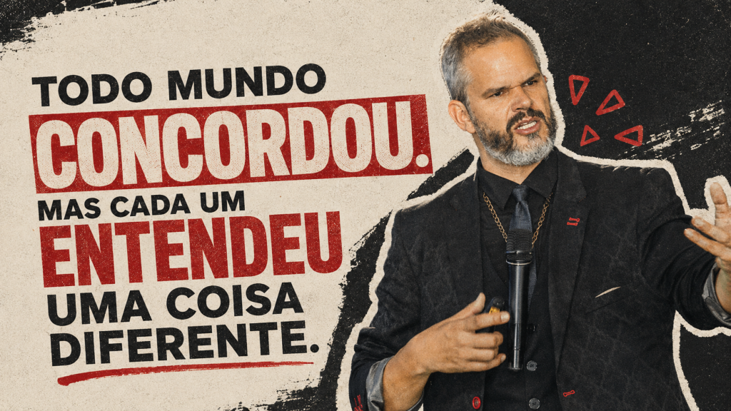 Paul em destaque em uma arte com estética retrô e textura lo-fi, ao lado da frase “Todo mundo concordou. Mas cada um entendeu uma coisa diferente.”