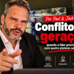 Paul & Jack em capa sobre conflito de gerações no trabalho, com Paul em primeiro plano e destaque para Baby Boomers, Geração X, Millennials e Geração Z.