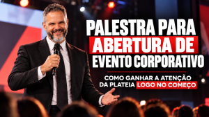 Paul & Jack em palestra de abertura de evento corporativo, no palco diante de uma plateia.