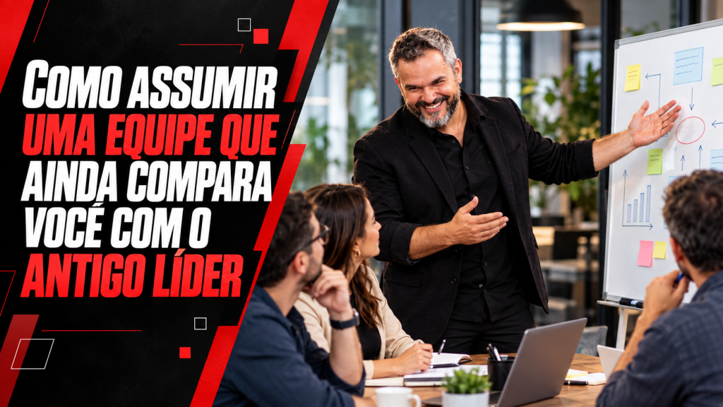 Paul, vestido de preto, conversa com uma equipe ao lado de um quadro de planejamento.