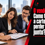 Paul analisa documentos com dois profissionais em capa sobre transferência de carteira de clientes.