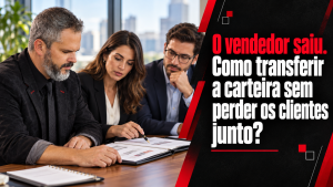 Paul analisa documentos com dois profissionais em capa sobre transferência de carteira de clientes.